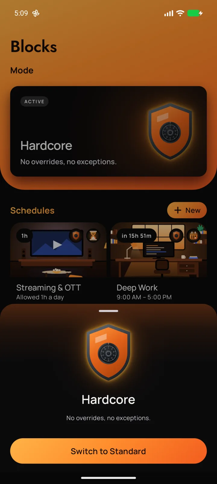 The mode sheet in Hardcore mode