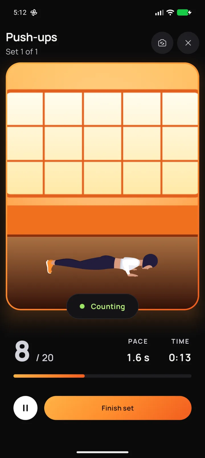 Push-ups counted by the phone's camera